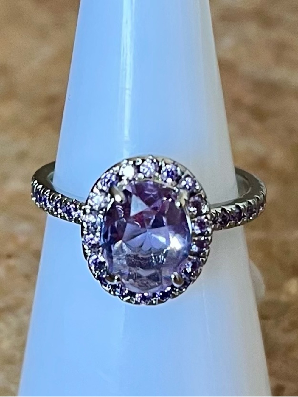 BP RETRO RBP2714 Shimmer Me Gorgeous Lavender Oval Stone on Rhodium Ring HTF